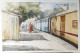 Indian Railway Platform (ART-8303-106300) - Handpainted Art Painting - 20in X 11in