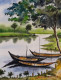 Villages River (ART-16222-106547) - Handpainted Art Painting - 8in X 13in