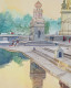 Lakeside Temple (ART-7362-106573) - Handpainted Art Painting - 13in X 19in