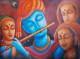 KRISHNA WITH GOPIS ACRYLIC PAINTING (ART-3319-106891) - Handpainted Art Painting - 36in X 24in