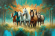 The Majestic Seven Horses Of The Sun In Fiery Glory (PRT-15697-106890) - Canvas Art Print - 60in X 40in
