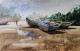 Blue Boat (PRT-7901-108183) - Canvas Art Print - 24in X 15in