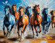 7 Good Luck Running Horses Painting (ART-3319-108226) - Handpainted Art Painting - 48in X 30in