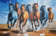 7 Good Luck Running Horses Painting (ART-3319-108226) - Handpainted Art Painting - 48in X 30in