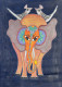 Gond Art Canvas Elephant Painting With 2 Bird (ART-16567-108298) - Handpainted Art Painting - 32in X 36in