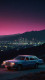 Classic Car On Hilltop Overlooking City Lights 1980s Nightscape (PRT-16659-108483) - Canvas Art Print - 20in X 36in