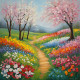 Colourful Spring Painting (ART-16564-108583) - Handpainted Art Painting - 27in X 27in