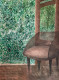 Lonely Chair Overlooking The Garden (ART-8841-108891) - Handpainted Art Painting - 10in X 12in