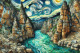 Swirling Depths: The Majestic Skocjan Caves Brought To Life In Van Gogh Style (PRT-15697-108982) - Canvas Art Print - 60in X 40in