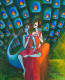 Radha Krishna & Peacock, (255) Romantic Couple, Indian Mytho Art (ART-15639-109010) - Handpainted Art Painting - 8in X 10in