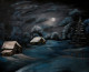 Silent Winter Night (ART-16761-109135) - Handpainted Art Painting - 30in X 24in
