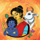 Divine Bond Of Yashoda And Lord Krishna - Traditional Indian Art | Hindu Spiritual Painting (ART-3053-109112) - Handpainted Art Painting - 36in X 36in