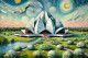 A Peaceful Evening At Lotus Temple: Swirling Colors And Tranquil Beauty (PRT-15697-109140) - Canvas Art Print - 48in X 32in