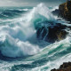 The Raging Sea (PRT-16612-109152) - Canvas Art Print - 18in X 18in