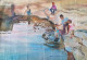 Reflection With Water And Play In Children Of Water. (ART-16549-107859) - Handpainted Art Painting - 14in X 10in