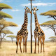 Two Giraffes Measuring Their Heights (PRT-16612-109233) - Canvas Art Print - 24in X 24in