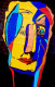 WEATHERMAN- COLORFUL ABSTRACT PORTRAIT LINE DRAWING VIBRANT COLORFUL (ART-1538-109375) - Handpainted Art Painting - 30in X 40in