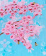 "Blooming Cherry Blossom Painting With Bees On Blue Background - Vibrant Floral Art (ART-16784-109442) - Handpainted Art Painting - 10in X 12in