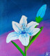 "Serene Blue And White Lily Painting On Vibrant Background – Ideal For Home Décor" (ART-16784-109462) - Handpainted Art Painting - 9in X 9in