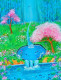 "Tranquil Harmony: A Serene Oasis Of Blossoms And Streams" (ART-16784-109463) - Handpainted Art Painting - 9in X 12in