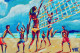 Beach Volley (ART-16821-109529) - Handpainted Art Painting - 28in X 20in