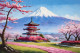 Where Mountains Meet The Sky, And Cherry Blossoms Bloom. (PRT-16861-109665) - Canvas Art Print - 36in X 24in