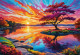 A Breathtaking Sunset, Mirrored In The Water (PRT-16861-110181) - Canvas Art Print - 36in X 25in