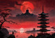 Mystical Moonlit Pagoda (PRT-16861-110143) - Canvas Art Print - 36in X 25in