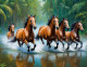 Running Horses Painting As Per Vastu (ART-3319-110223) - Handpainted Art Painting - 48in X 30in