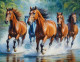Running Horses As Per Vastu (ART-3319-110222) - Handpainted Art Painting - 36in X 24in