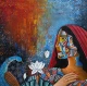 Women With Nature (ART-8439-110263) - Handpainted Art Painting - 24in X 24in