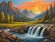 Nature Mountains Waterfall Scenery Landscape Painting (ART-3319-110343) - Handpainted Art Painting - 48in X 30in