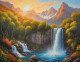 Waterfall Mountains Sunrise Scenery Landscape Painting-1 (ART-3319-110380) - Handpainted Art Painting - 48in X 30in