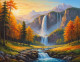 Nature's Heaven Sunrise Waterfall Mountains Scenery Painting (ART-3319-110384) - Handpainted Art Painting - 36in X 24in