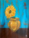 Sunflower In Golden Vase (ART-8835-110581) - Handpainted Art Painting - 12in X 16in