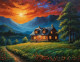 Heaven Sunset Mountains Nature View Scenery Landscape Painting (ART-3319-110685) - Handpainted Art Painting - 48in X 30in