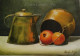 Copper Pots And Fruits (ART-8424-110682) - Handpainted Art Painting - 16in X 12in