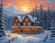 Sunrise Snowy Beautiful House With Trees Landscape Scenery Painting (ART-3319-110701) - Handpainted Art Painting - 48in X 30in