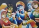 Radha Krishna With Gopis-1 (ART-3319-107331) - Handpainted Art Painting - 24in X 36in