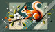 "Geometric Grace: Squirrel Among Blossoms" (PRT-16747-110974) - Canvas Art Print - 30in X 17in