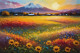 Fiery Hues Illuminate Aomori’s Sunflowers And Distant Snowy Mountain Range (PRT-16861-111073) - Canvas Art Print - 36in X 24in