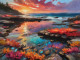 Fiery Sunset Reflections In Tide Pools Along A Rugged Coastline (PRT-16861-111081) - Canvas Art Print - 36in X 27in