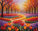 Fiery Tulips Dance In A Park Of Warm And Inviting Colors 01 (PRT-16861-111054) - Canvas Art Print - 36in X 29in