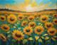 Majestic Sunflowers Standing Tall Against A Glowing Sunset 02 (PRT-16861-111065) - Canvas Art Print - 36in X 29in