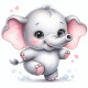 Kawaii  Baby Elephant Art (PRT-16747-111180) - Canvas Art Print - 30in X 30in