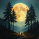 Beneath The Glowing Moon: A Tranquil Nocturnal Stroll (PRT-15697-110928) - Canvas Art Print - 36in X 36in