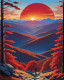 Red Sun And Blue Mountains (PRT-15697-110983) - Canvas Art Print - 48in X 60in