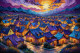 Swirling Skies And Glowing Rooftops 01 (PRT-15697-111295) - Canvas Art Print - 48in X 32in