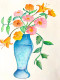 Flowers In A Blue Vase (ART-16989-111392) - Handpainted Art Painting - 8in X 12in