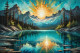 Crystal Lake Reflecting Fiery Skies 05 (PRT-15697-111333) - Canvas Art Print - 48in X 32in